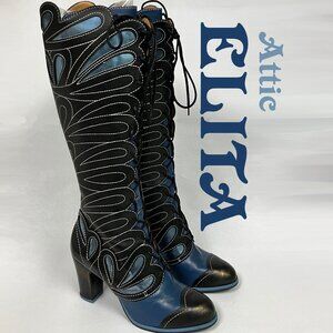 *BRAND NEW!* Fluevog 2018 Attic ELITA Boots, Black/Blue, 9.5 (Best for size 9)!!